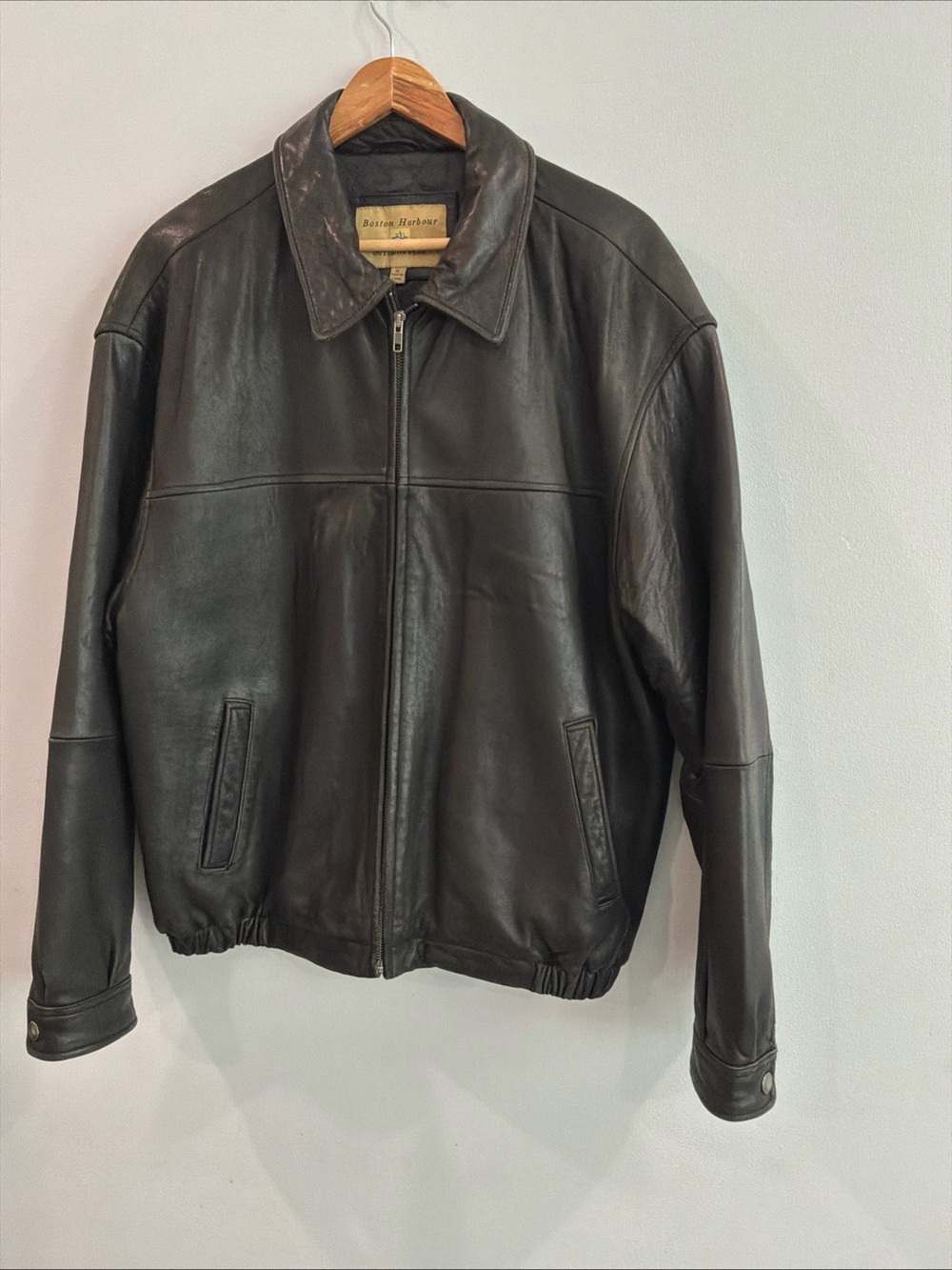 Classic Black Leather Bomber Jacket